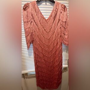 Elegant Fringe Dress in Coral